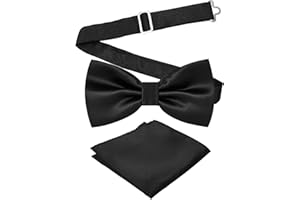 Adjustable Bow Tie and Pocket Square Men Bowtie Handkerchief Solid Color Double Fold Pre-Tied Bow Tie for Prom Wedding