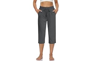 UEU Women's Comfy Drawstring Yoga Capri Pants Loose Workout Sweatpants Wide Leg Lounge Pants with Pockets