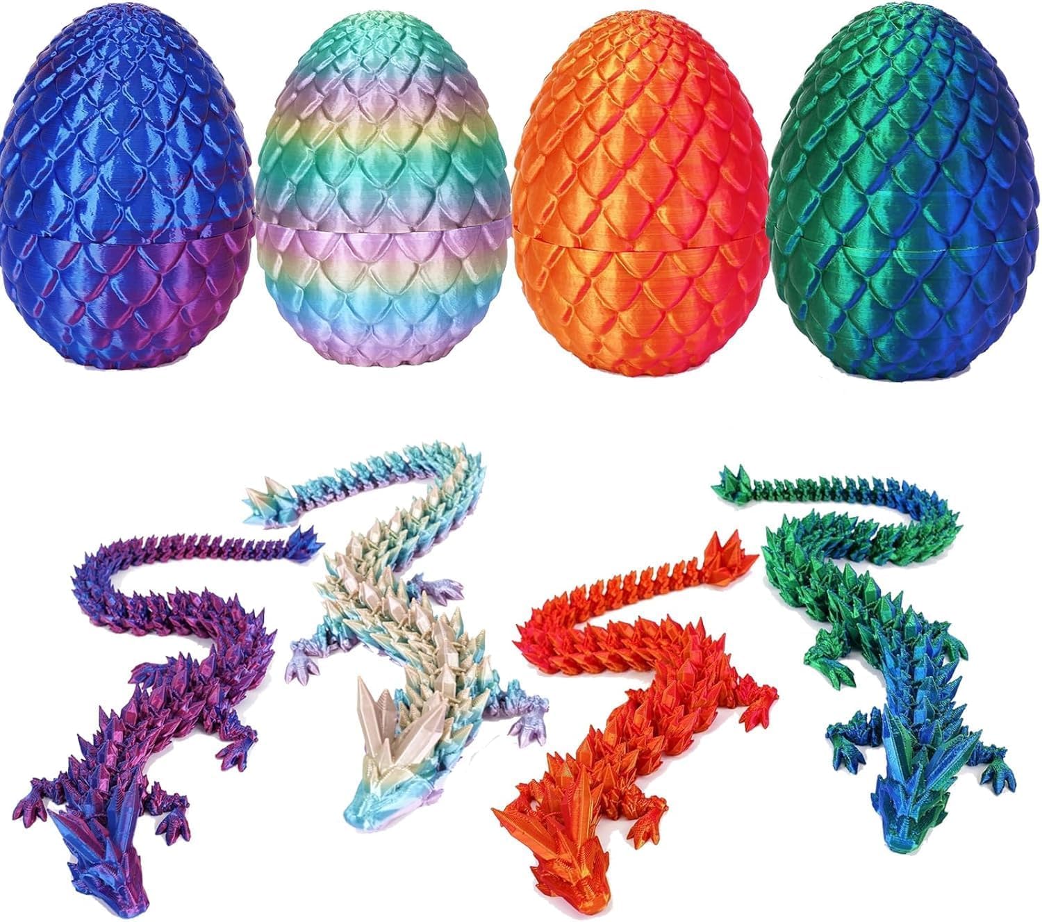 4Pcs 3D Printed Dragon in Egg,Full Articulated Dragon with Egg,Flexible Joints Home Decor Executive Desk Toys,Home Office Decor Executive Desk Toys for Autism/ADHD (4PCS-A)