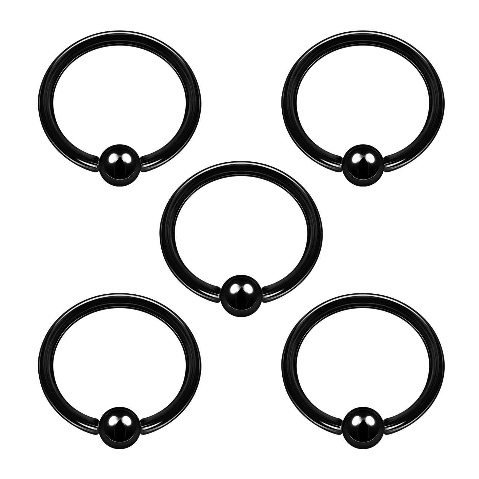 BanaVega 5PCS Anodized Black Captive Bead Hoop Earrings 14g 1/2 12mm 4mm Ball Tragus Septum Earrings Eyebrow Piercing Jewellery 5063