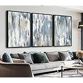 ASDCEUTICALS Abstract Framed Wall Art - Grey Blue Large Wall Decor Neutral Beige Canvas Pictures Rustic Retro Painting Prints for Living Room Bedroom Bathroom Kitchen Office 16" X 24" X 3 Pcs