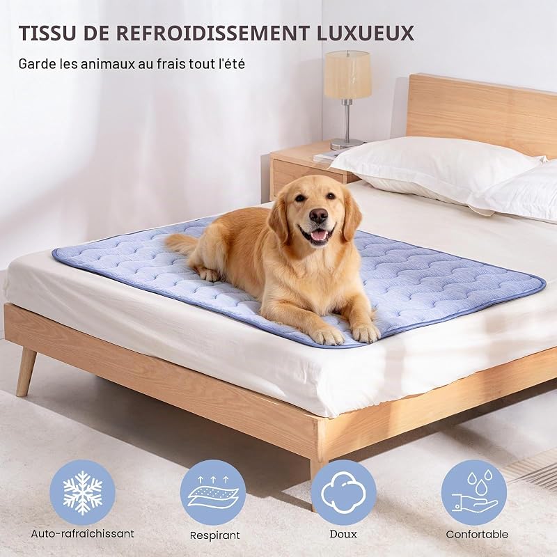 tapis rafraîchissant pour chiens, tapis de refroidissement double face pour animaux de compagnie, 70 x 48 cm, fibre de refroidissement Arc-Chill & Q-MAX > 0,45, pour canapé et voiture