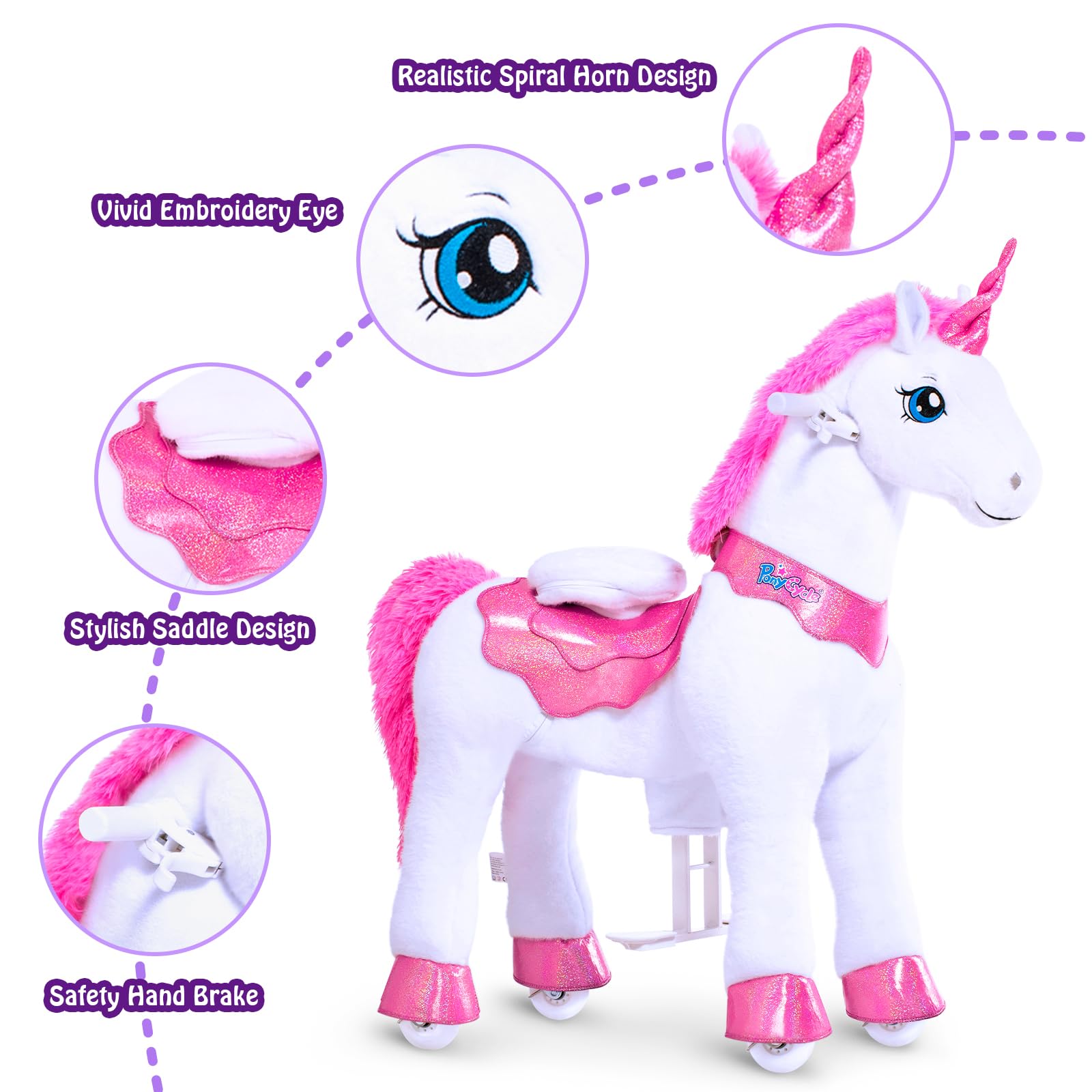 PonyCycle Ride on Unicorn Toys for Girls Pony Riding Pink Unicorn Rocking Horse (with Brake/ 35.4