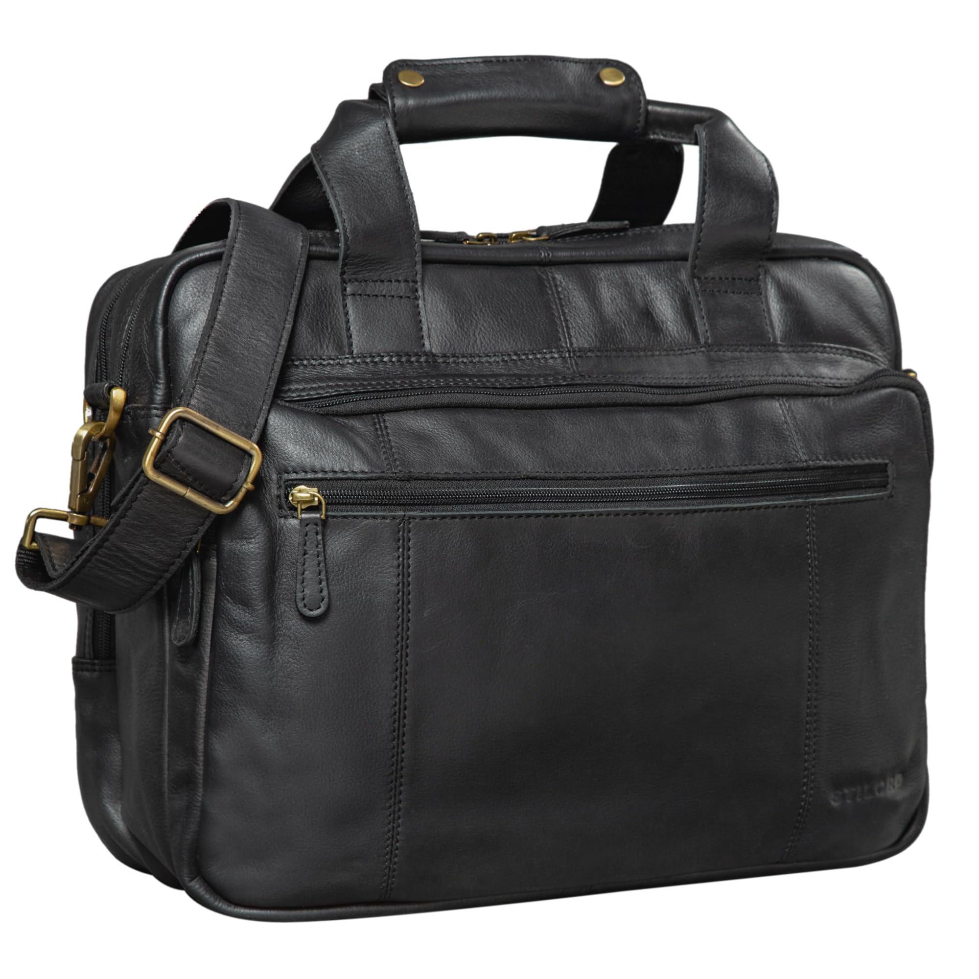 STILORD "Experience" Teacher Leather Shoulder Bag for Men Women Vintage Business Briefcase Satchel for Laptop Attachable to Trolleys Genuine Leather Colour:Black