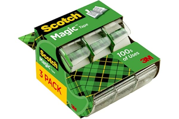 Scotch Magic Tape, 3 Dispensered Rolls, Numerous Applications, Invisible, Clear Tape Engineered for Repairing, 3/4 x 300 Inches