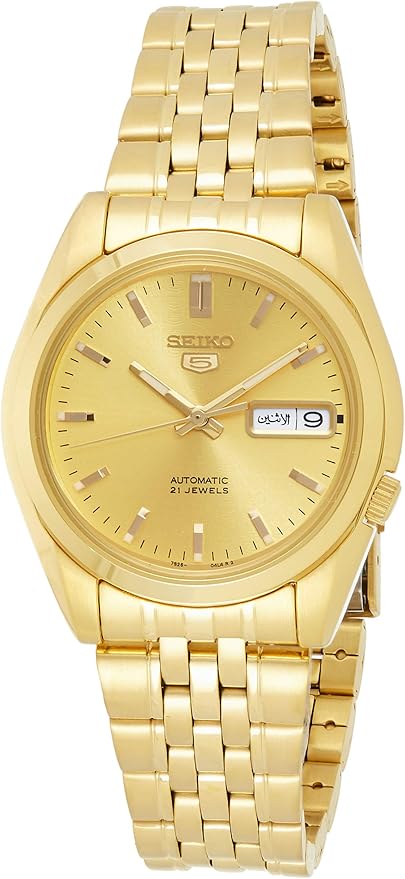 Seiko SNK366K Orologio Uomo Automatico: Quadrante Oro, Luminova, Giorno E Data Bilingue