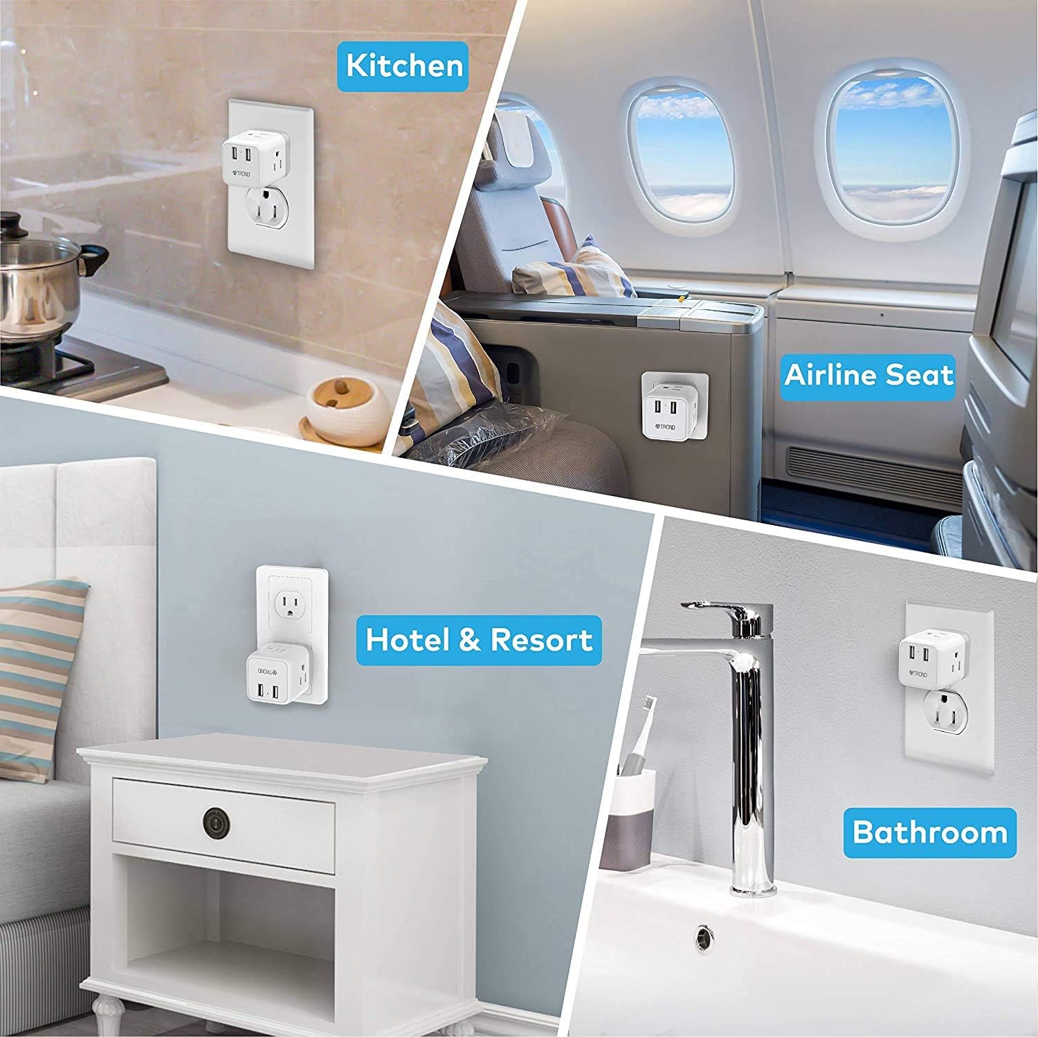 Multi Plug Outlet Extender Box, ETL Listed, TROND Electrical Outlet Expander Splitter with 2 USB Ports, Multiple Outlet Wall Plug 3 Prong Adapter, Power Strip Cube for Bathroom Kitchen Cruise: Electronics