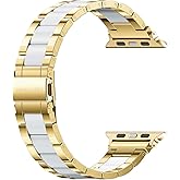 Wearlizer Compatible with Apple Watch Band 38/40/41/42mm Fashion Wristbands Womens, Stainless Steel + Resin Metal Replacement for iWatch Series 11 10 9 8 7 6 5 4 3 SE/Ultra 3 2 1-Gold+White