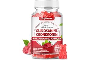 softbear Glucosamine Chondroitin Gummies, Sugar Free Glucosamine Chondroitin MSM Supplement with Elderberry Turmeric Supports Joint Health & Antioxidant, Raspberry Flavored 60 Count