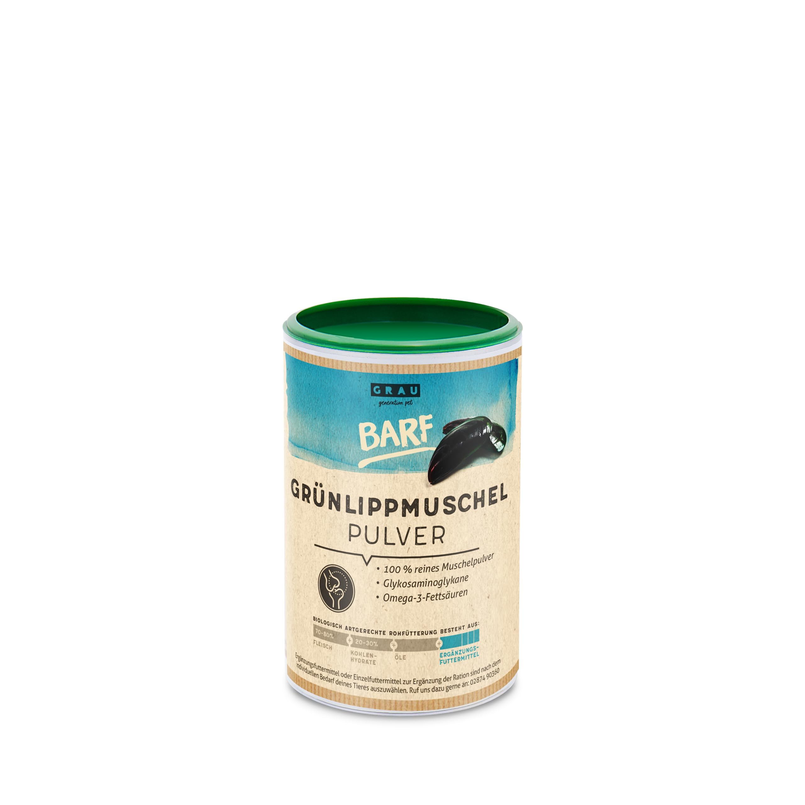 GRAU - the original - 100% pure green-lipped mussel powder, to support the joints, pack of 1 (1 x 170 g), supplementary food for dogs and cats