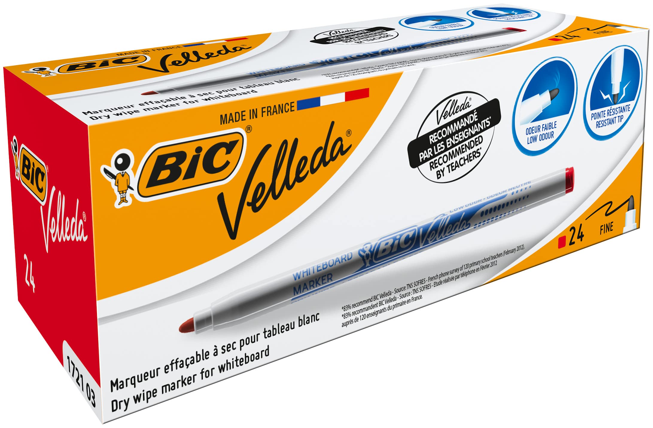 BIC Velleda 1721 Whiteboard Pens - Red, Box of 24
