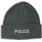 Patch Beanie Police Block Style Skull Cap Hats for Men & Women Acrylic Winter Hats One Size