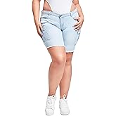 YMI Womens Women's Plus Size Low Rise Frayed Cargo Bermuda Shorts