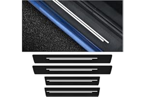 TSUGAMI 4PCS Car Door Sill Protector, Anti Scratch Leather Vehicle Front Rear Protection Sticker Strips, Self Adhesive Automo