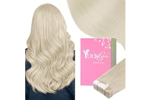 YoungSee Platinum Blonde Tape in Extensions Human Hair 24 Inch Invisible Tape in Hair Extensions Human Hair Platinum Blonde Tapes on Hair Extension Remy Hair for Long Hair 20pcs 50g
