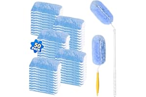 BEVAUEG Duster Refill for Swiffer Duster, 50 Count Disposable Dusters Kit for Cleaning Dusting Furniture Blind Ceiling Fan, Multi Surface 360 Feather Duster + 3FT Extended Handle + Short Handle