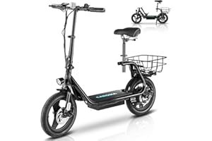 Caroma Peak 819W Electric Scooter with Seat, 14" Tire Electric Scooter Bike for Adults, 48V Battery UP to 25 Miles, 20MPH Ebike, Foldable Adult Electric Bicycles with Basket&Shock Absorbing Seat
