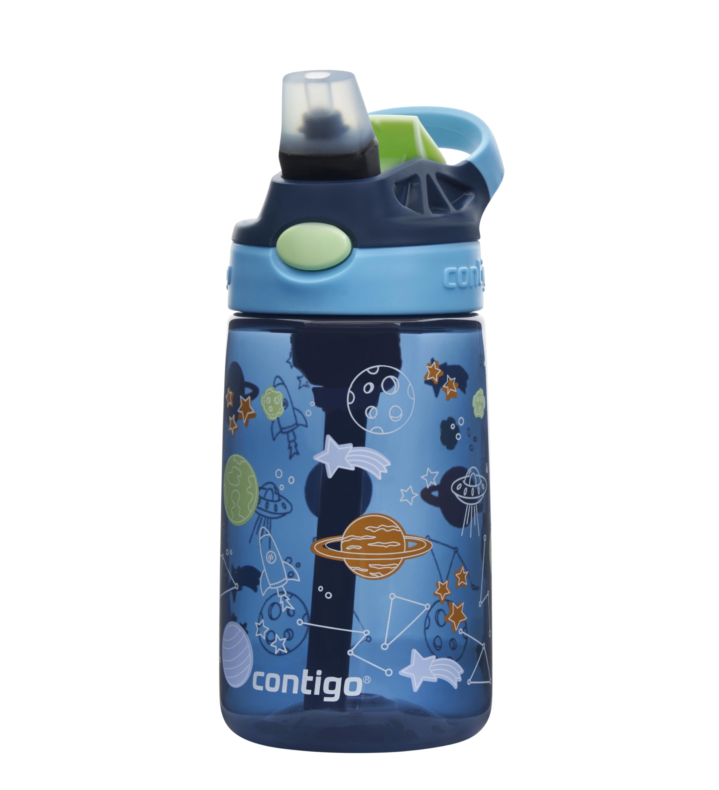 Contigo children's drinking bottle Easy Clean Autospout with straw, BPA-free robust bottle, 100% leak-proof, easy to clean, ideal for daycare, kindergarten, school, 420 ml, Blueberry Cosmos