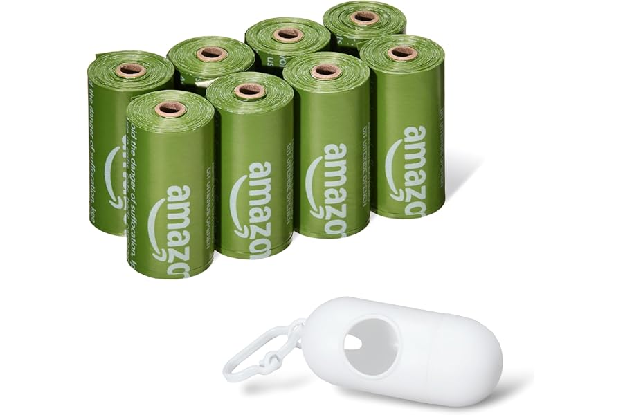 Amazon Basics Dog Poop Bags, 120 Count, Enhanced for Guaranteed Leakproof, Unscented, Green