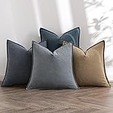 MIULEE Neutral Navy Linen Pillow Covers Pack of 4 Decorative Natural Throw Pillow Covers Soft Accent Boho Farmhouse Couch Pillowcases Coastal Home Decor for Living Room Bed Sofa 18x18 Inch
