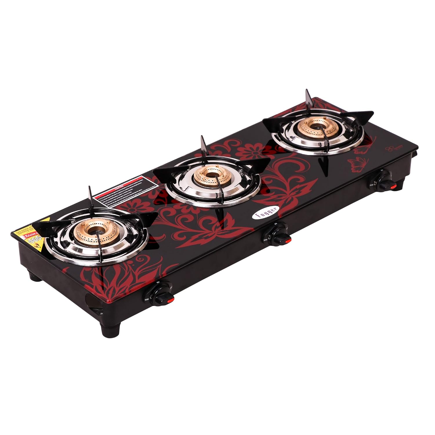 Auto Ignition Royal Designer Glass top 3 Burner Gas Stove Suryajwala