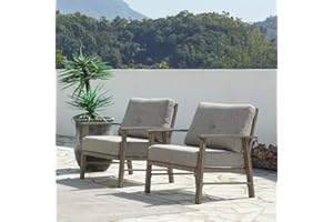 SEEHILL Outdoor Patio Chairs Set of 2, Outdoor Aluminum Armchair Conversation Set with Thick Cushions, 2 Pieces All Weather Patio Furniture Sofa Chairs Set for Garden, Poolside, Lawn, Limed Oak