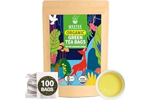WT WEETEE Organic Green Tea Bags, USDA Organic Pure Green Tea 100 Count, Super Antioxidant | Resealable Kraft Bag | Brew Hot or Iced