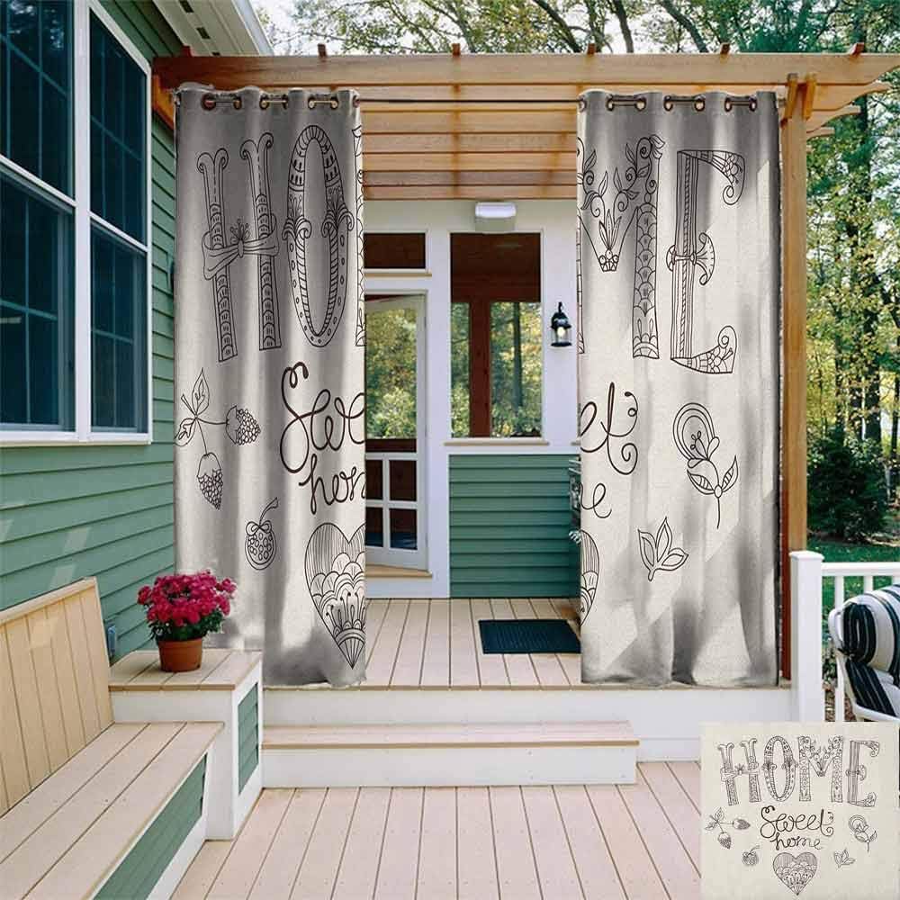 Outdoor Blackout curtain Home Sweet Home Typography Illustration with Floral Elements and Artful Heart Figure Pergola W108"x L84" Dark Brown Beige