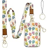 bolimoss 2-in-1 ID Badge Holder & Lanyard Wallet, Cute Floral Lanyard with Wallet, ID Badge Holder with Neck & Wristlet Lanyard, Pu Leather Zip Id Case Wallet with Breakaway Lanyard, Keychain Wallet
