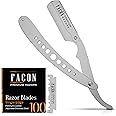 Facón Straight Razors for Men - Professional Barber Straight Edge Razor Kit with 100 Blades, Classic Stainless Steel Barbero Shaver for a Smooth & Precise Shave, Premium Barber Razor for Men's Shaving