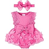 FOCICI Baby Girl Summer Clothes Cute Newborn Girl Outfits Sleeveless Lace One Piece Romper + Headband 2pcs Set 0-12 Months