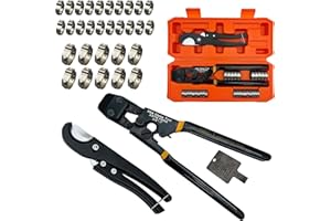 CHEN CHEN HAO PEX Pipe Clamp Cinch Tool Crimping Tool Crimper for Stainless Steel Clamps from 3/8-inch to 1-inch with 1/2-inch 20PCS and 3/4-inch 10PCS SS PEX Clamps,with Pipe Cutter in Plastic Box