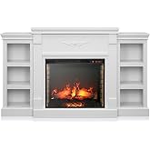 BELLEZE 70" Lenore Mantel with Electric Fireplace Heater - White | Modern Style,Open Shelf,TV Stand,Fit TV up to 68",Living Room Dining Room Entryway