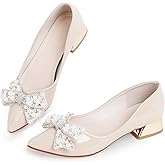Anxle Women's Pumps Low Chunky Block Heel Rhinestone Closed Pointed Toe Comfortable Slip on Work Dress Shoes for Office