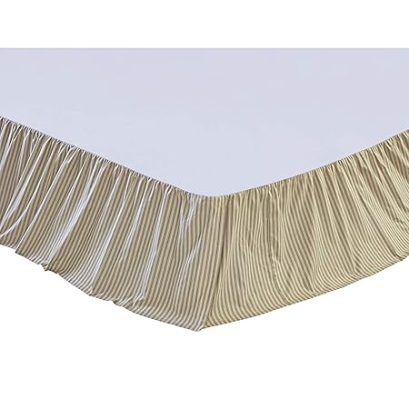 VHC Brands Farmhouse Prairie Winds Ticking Stripe Tan Bed Skirt, Twin