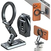MOSENVKA Dual Magnetic Phone Holder Gym Magnetic Stand,Tripod Phone Mount (1/4'' Hole& ARCA-Swiss),Portable Phone Grip for iPhone 12/13/14/15/16/17-Desk/Car/Gym/Golf Cart/Airplane Use Stand (Grey)