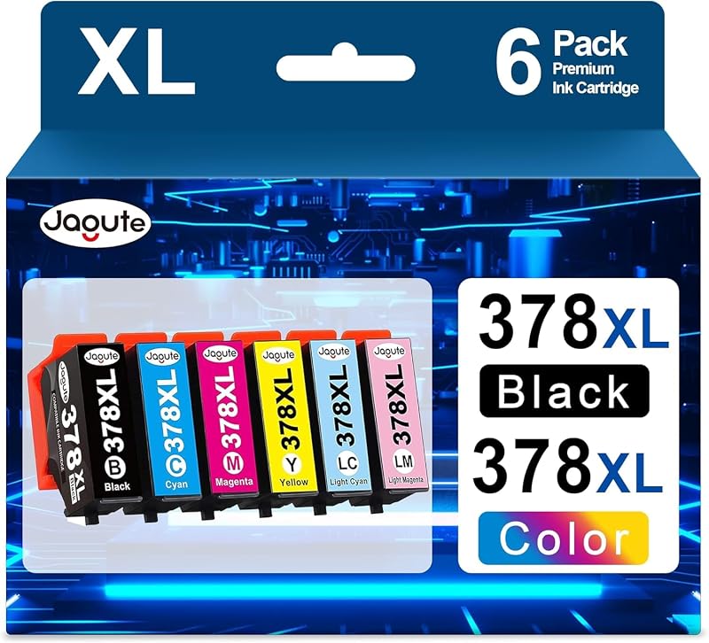 Jagute 378 XL Ink Cartridges 6-Pack for Epson Expression XP-8xxx Series