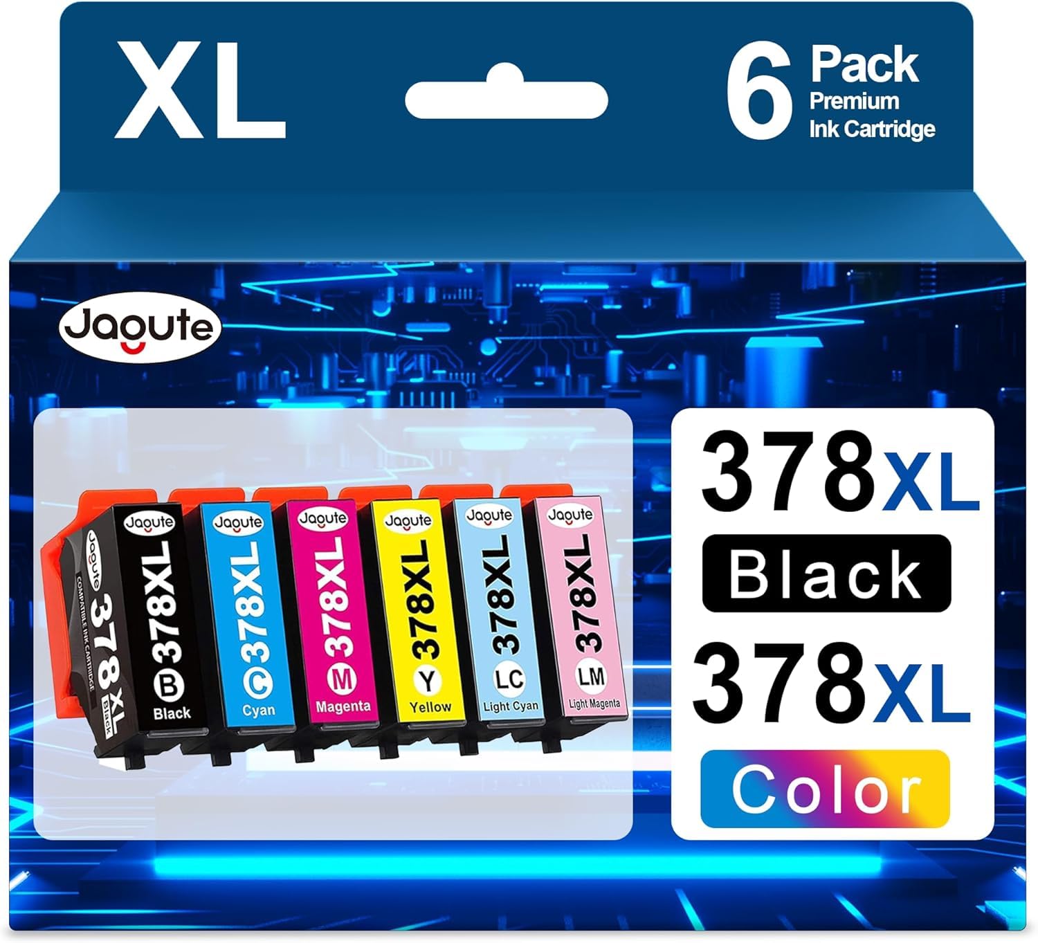 Jagute 378 XL Ink Cartridges Compatible for Epson 378 378XL Ink Cartridges Multipack for Epson Expression Photo XP-8700 XP-8500 XP-8505 XP-8600 XP-8000 XP-8005 XP-8605 (6 Packs)