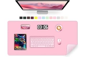 METEOROCK PU Leather Desk Pad Protector, Non-Slip Large Mouse Pad & Keyboard Mat, Waterproof Office Desk Mat, 35.4" x 17", Fairy Tale Pink