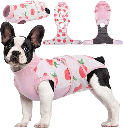 Kuoser Dog Surgery Recovery Suit Soft Cotton Spandex Peach M