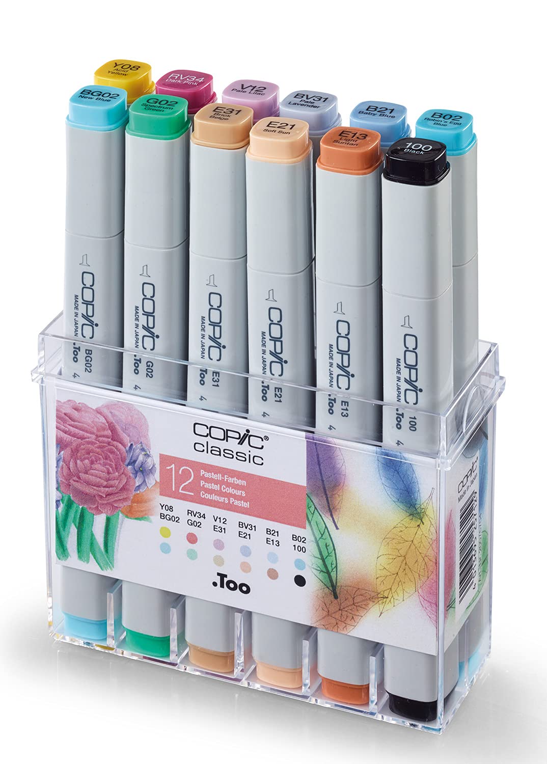 Copic Classic Coloured Marker Pen - Set of 12 Pastel, For Art & Crafts, Colouring, Graphics, Highlighter, Design, Anime, Professional & Beginners, Art Supplies & Colouring Books