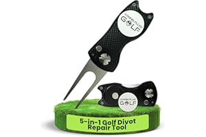 AIMING FLUID GOLF Golf Divot Repair Tool — 5-in-1 Golfing Ball Marker, Pitch Mark Repair, Putting Alignment, Club Tee, and Groove Cleaner, Accessory Metal Switchblade Design - Ideal Gift for Golfers