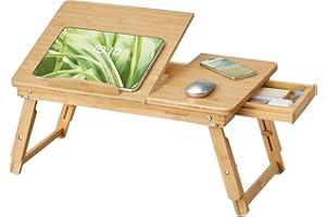 SONGMICS Laptop Desk for Bed or Sofa with Tilting Top, Breakfast Serving Tray with Folding Legs, Fits up to 15.6 Inches Scree