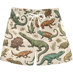 Pigsaly Boys Swim Board Shorts Vintage Reptile Lizards Chameleons Boys Swim Trunks Kids Swimwear 2T