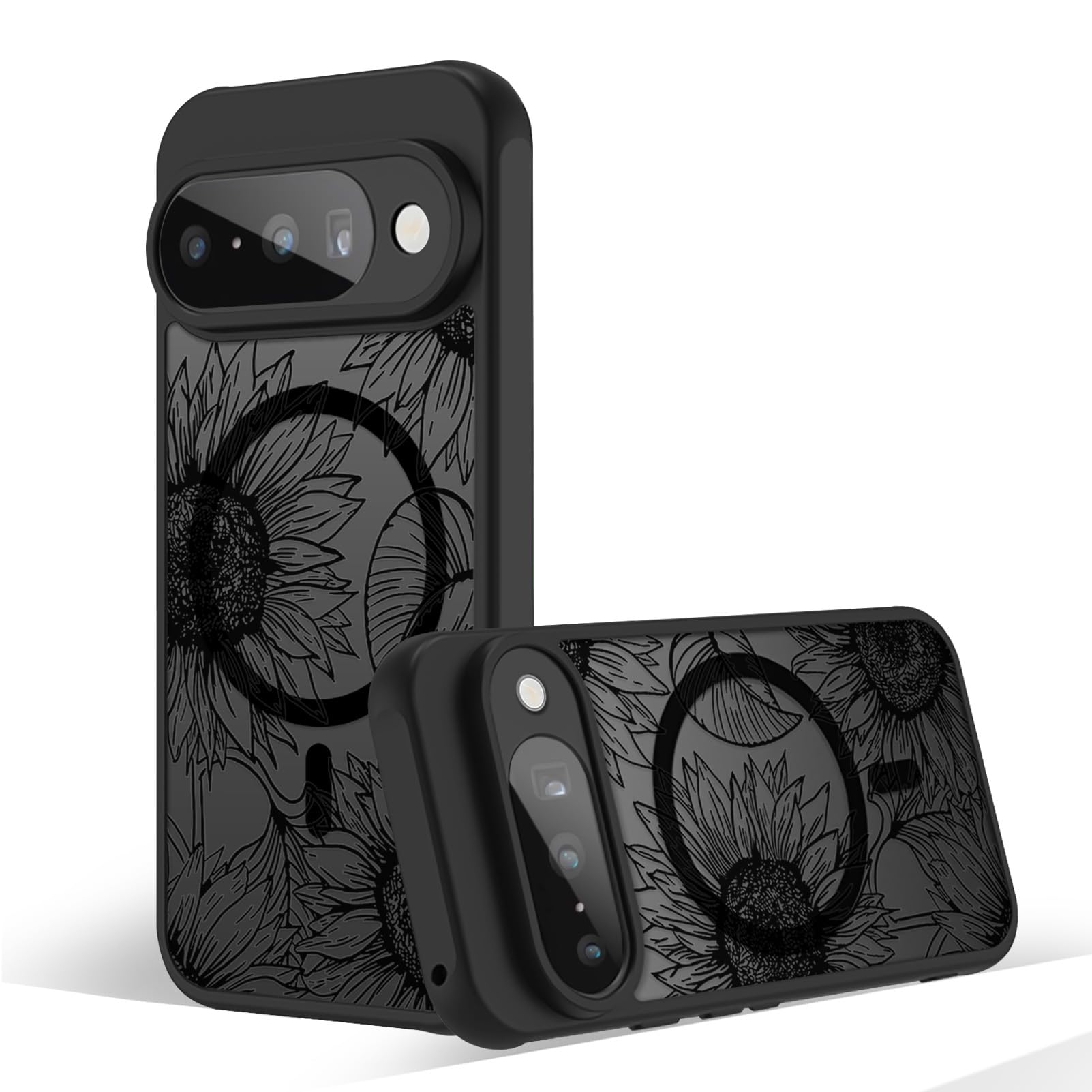 Photo 1 of Oxytter Magnetic Case for Google Pixel 10/10 Pro [Compatible with MagSafe] Black Flower Floral Pattern Case for Women Girls Soft TPU Bumper Hard PC Back Anti-Fall Shockproof Protective Slim Cover