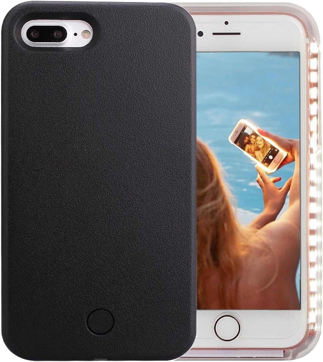 iPhone 7 Plus Case, iPhone 8 Plus Case, Wellerly LED Illuminated Selfie Light Cell Phone Case Cover [Rechargeable] Light Up Luminous Selfie Flashlight Case for iPhone 7 / 8 Plus 5.5inch (Black)