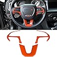 Steering Wheel Cover Trim Interior Accessories Decoration Kit for 2015-2024 Dodge Challenger Charger, for 2014-2024 Dodge Durango & Jeep Grand Cherokee SRT8 (Orange 3PCS)