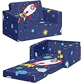 Delta Children Cozee 2-in-1 Kids Couch and Kids Sofa - Baby Sofa with Foam Construction, Stain Resistant and Machine Washable Cover, Side Pocket, Space Theme, 24" W x 17" D x 15" H
