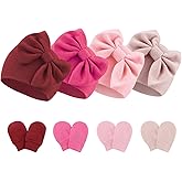 Newborn Baby Hats and Mittens Set Infant Bow Beanie Cap Toddler Gloves Newborn Hospital Hats for Baby Boy Girl 0-6 Months