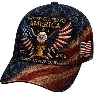 USA 250th Anniversary Patriotic Eagle Cap, Vintage Distressed Flag Eagle Liberty Bell Adjustable Baseball Hat for Men Women